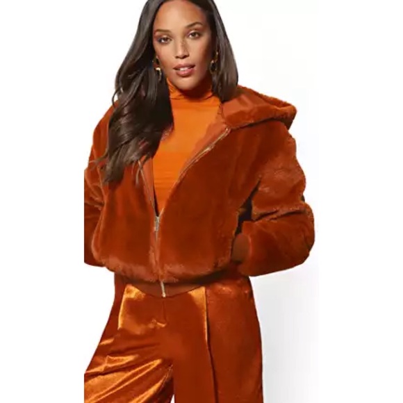 New York & Company Jackets & Blazers - Hooded Faux Fur Bomber Jacket